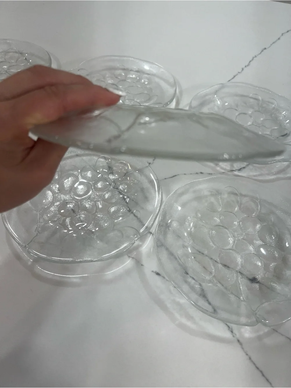 Kosta-Boda Handmade  Glass Serving Platter Grapes Motif, Vintage Sweden Set Of 6